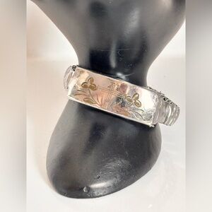 Vintage Expandable Secret Photo ID Silver Tone Bracelet